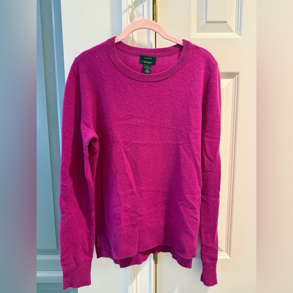 Halogen Fuchsia 100% Cashmere Crew Neck Sweater